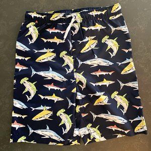 Lands' End Boys Swim Trunks - Navy Blue with Sharks - Size 14-16 (Never Worn)